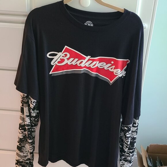 Mens Budweiser Beer Logo Long Sleeve Digi Camo T-shirt Cotton Soft Black XXL - Picture 1 of 6